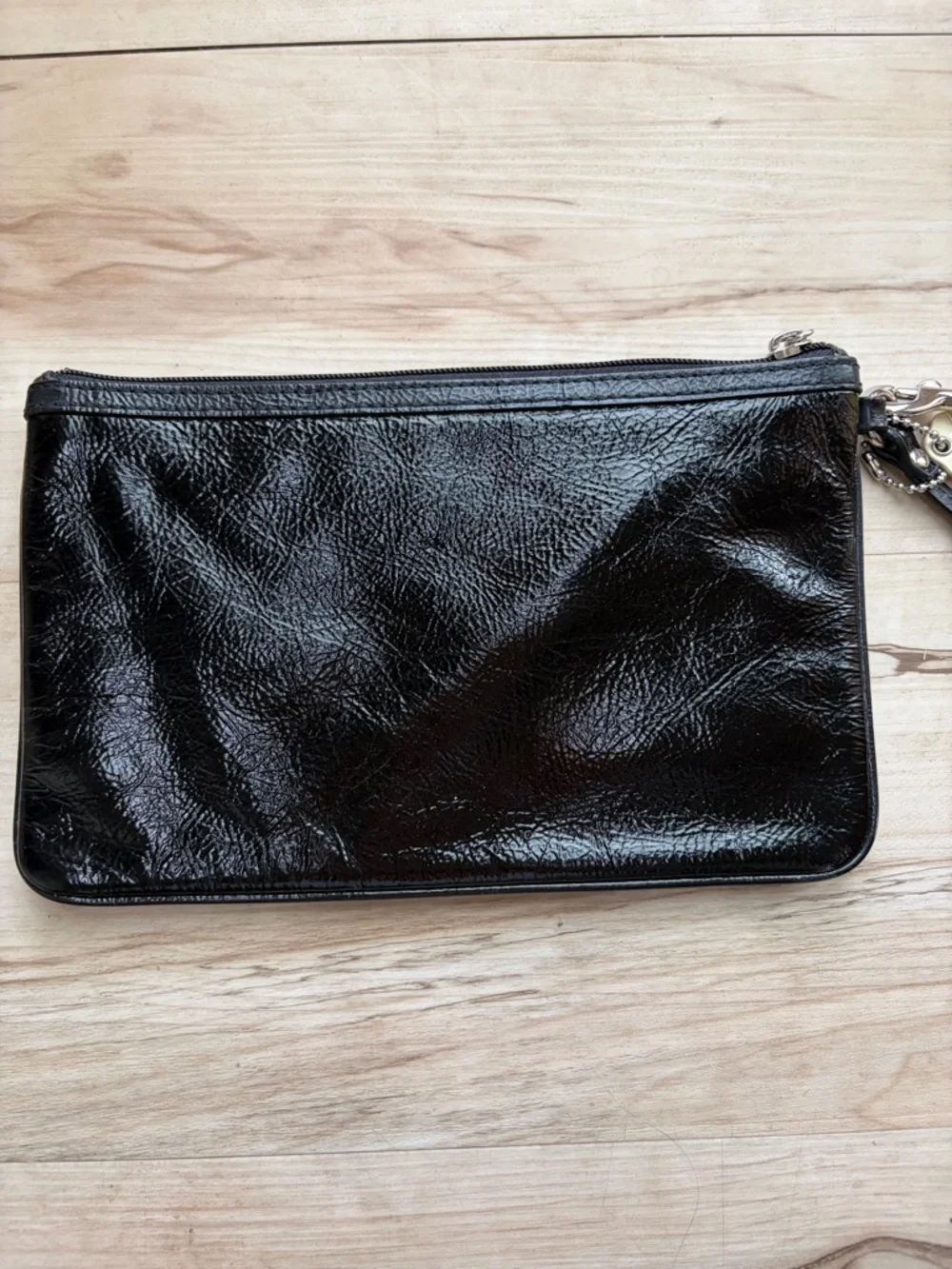 Coach Black Leather Wristlet with Cream and Gray Signature Patchwork - Picture 4 of 10